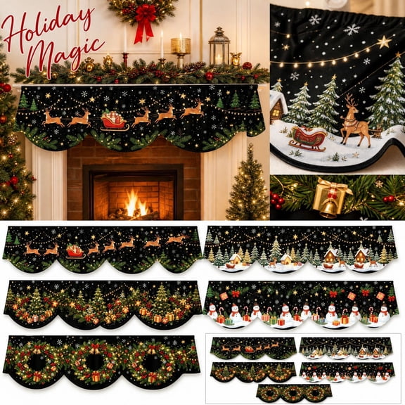 Black and White Living Room Decor Window Scarf Valance, Fireplace Mantel Decor for Living Room, Reindeer Christmas Decor for Home, 79 Inch, 1 Pack