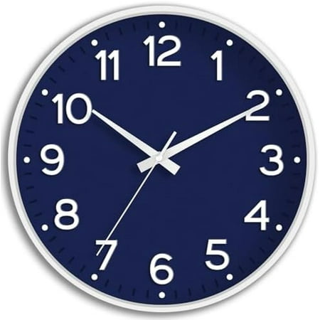 Wall Clock, Silent Wall Clocks Battery Operated 8 Inch-Modern Non Ticking Analog Clock Decorative for Kitchen Office Bathroom Bedroom(Navy Blue)