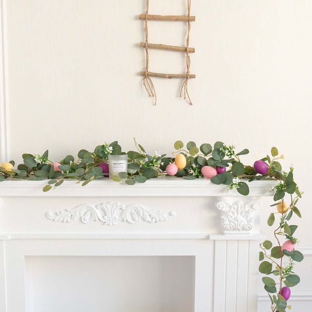 Guirnalda decorativa de huevos de Pascua | Guirnalda colgante de ratán con huevos artificiales | Decoración de pared para fiestas de primavera en el hogar