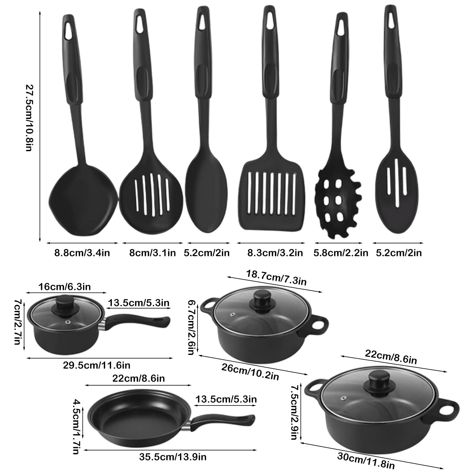 Oefntac Pots and Pans Set Non Stick Thirteen Piece Cookware Set Soup Pot Milk Pan Frying Pan Non-Stick Spatula Set Maifan Stoneware Multi-Piece Set