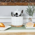 thumbnail image 2 of Northlight 7" White Round Embossed Utensil Caddy with Wooden Base, 2 of 7