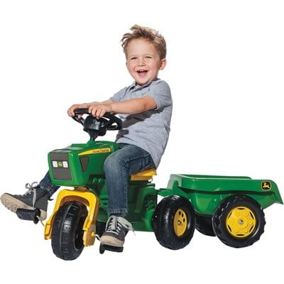 rolly john deere 3 wheel trac with trailer ride on