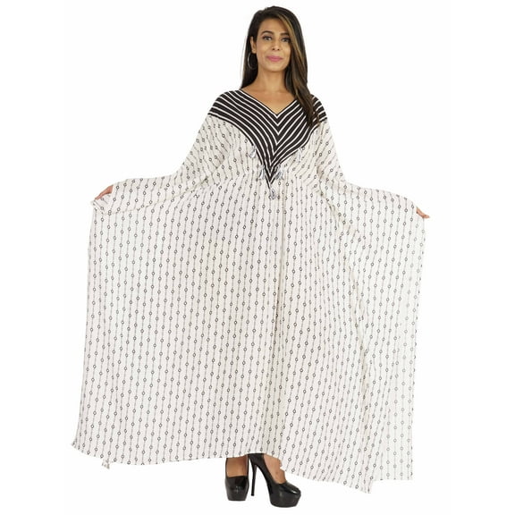 Moomaya Printed Caftan Gown Maxi Dress For Women Beachwear Party Kimono Cover Up Kaftan