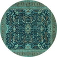 thumbnail image 1 of Ahgly Company Machine Washable Indoor Round Oriental Turquoise Blue Industrial Area Rugs, 7' Round, 1 of 4