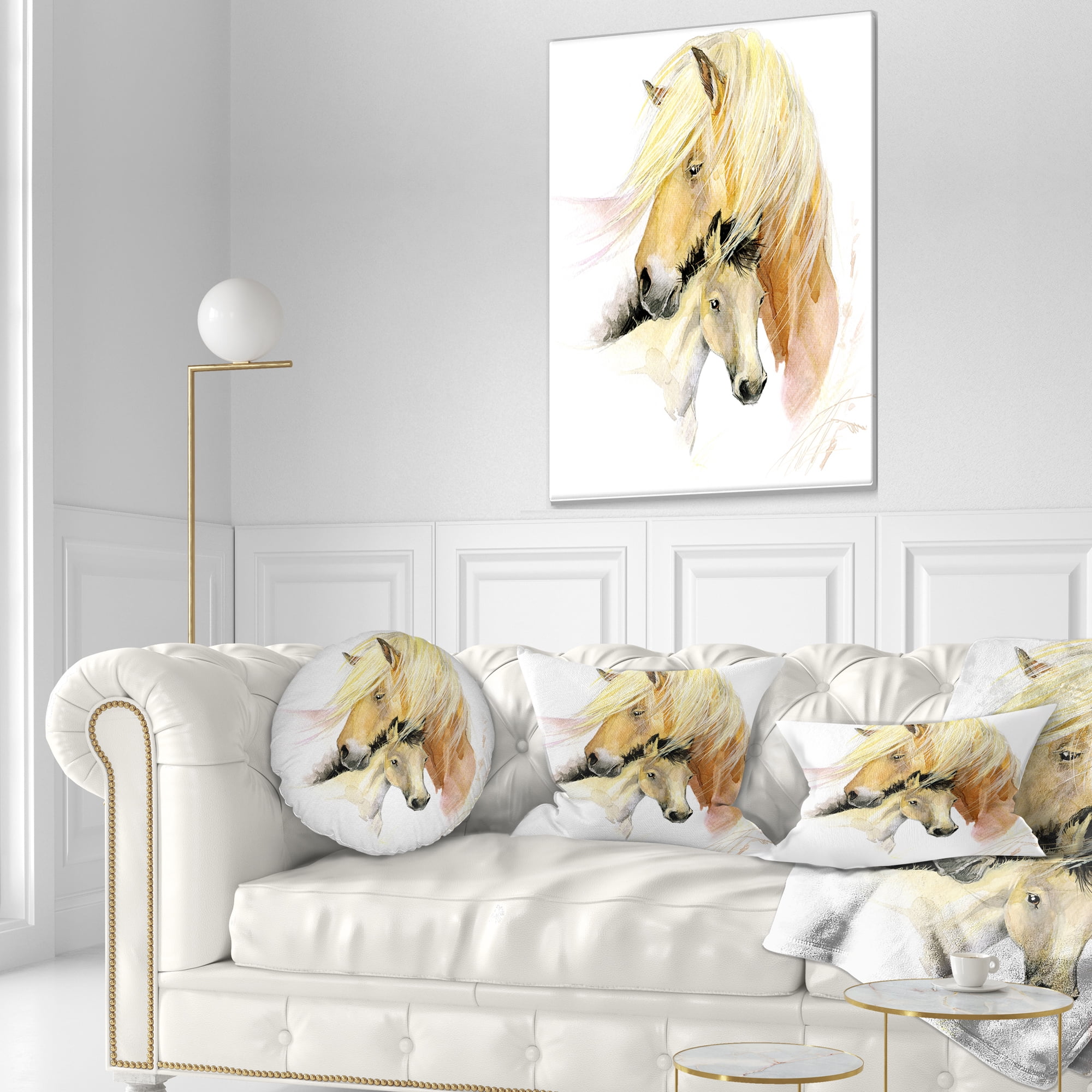 Designart Horse Mom Baby Watercolor - Animal Throw Pillow - 12x20