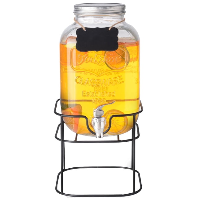 Dispensador Bebidas 5 Litros Mason Jar Vitrolero Agua Con Tapa y Base Metal KingsHouse multicolor