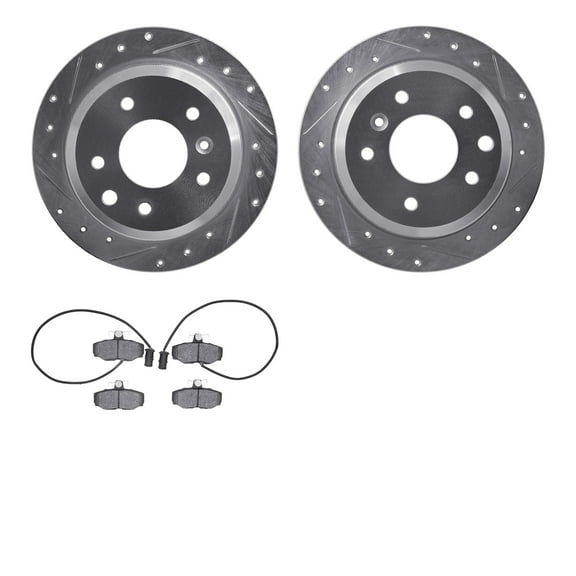 Dynamic Friction Company Rear Brake Rotors-Drilled and Slotted-Silver with 5000 Advanced Brake Pads 7502-20040