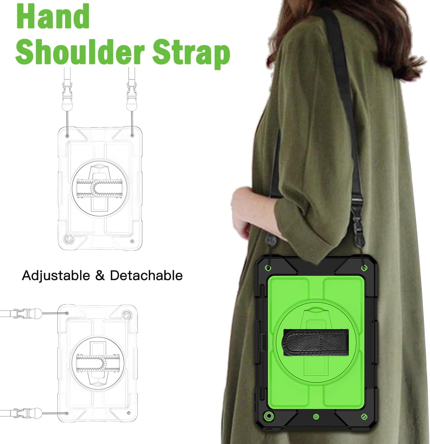 SUPNICE iPad 9th/8th/7th Generation Case, iPad 10.2 Case,Shockproof 360 Rotating Stand Hand Strap Pencil Holder Kids Case for iPad 10.2 inch 2021/2020/2019,Black and Green