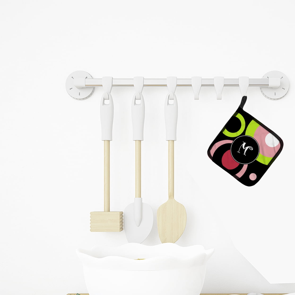Carolines Treasures AM1002-MPTHD Letter M Monogram - Retro in Black Pair of Pot Holders , 7.5HX7.5W, multicolor