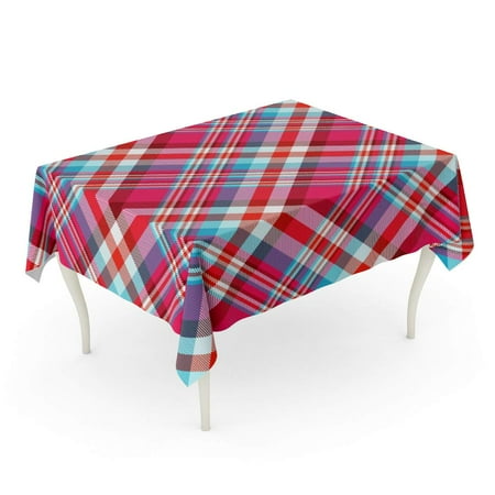 KDAGR Pink Golf Tartan Plaid Printing Pattern Checkered in Shades of Red Bright Fuchsia Light Tablecloth Table Desk Cover Home Party Decor 60x120 inch
