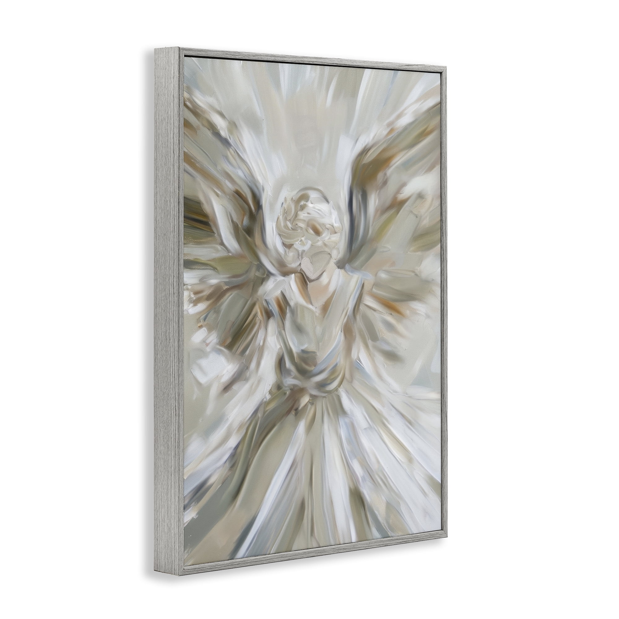 Stupell Industries Serene Angel with Flowing Wings Gray Framed Giclee Art, design by Petal Prints Design
