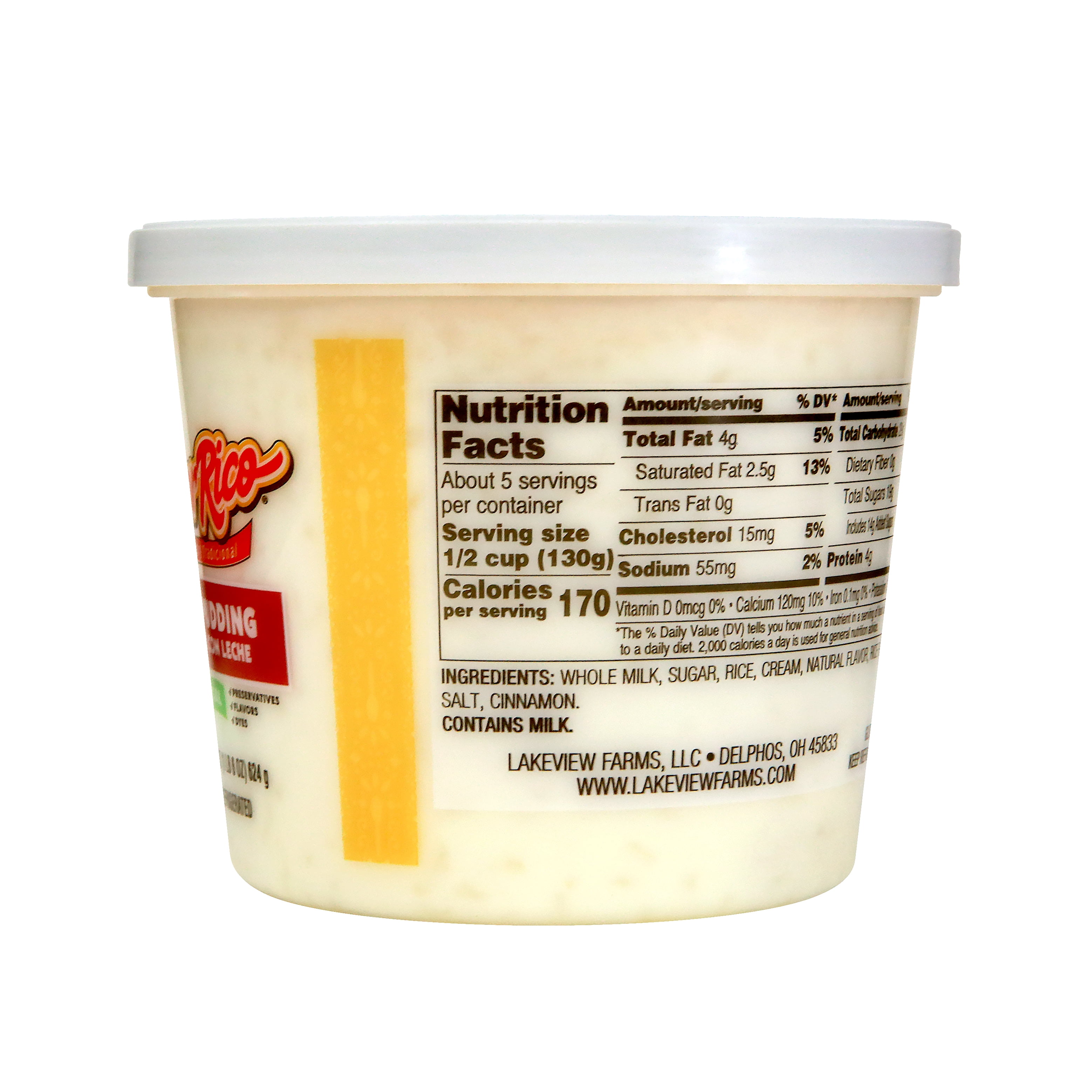 Senor Rico Rice Pudding, 22 oz Plastic Tub, Refrigerated, 1/2 Cup Serving, Gluten-Free