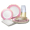 thumbnail image 1 of " OCCASIONS " 960 Piece set (120 Guests)-Heavyweight Wedding Party Disposable Plastic Plate Set - 120 x 10.5'' + 120 x 8'' + Silverware + Cups + Napkins (Imperial in Rose Pink & Gold), 1 of 4