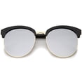 thumbnail image 1 of sunglassLA Unisex Womens Oversize Half-Frame Mirrored Flat Lens Round Sunglasses (Black-Gold / Silver Mirror) - 58mm, 1 of 4