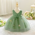thumbnail image 4 of FINALGANG Girls Kids Floral Embroidered Tulle Dress Sleeveless V Neck 3D Flower Decor Flared Skirt Princess Party Dress For Daily Wear Green 3-6 Months, 4 of 6