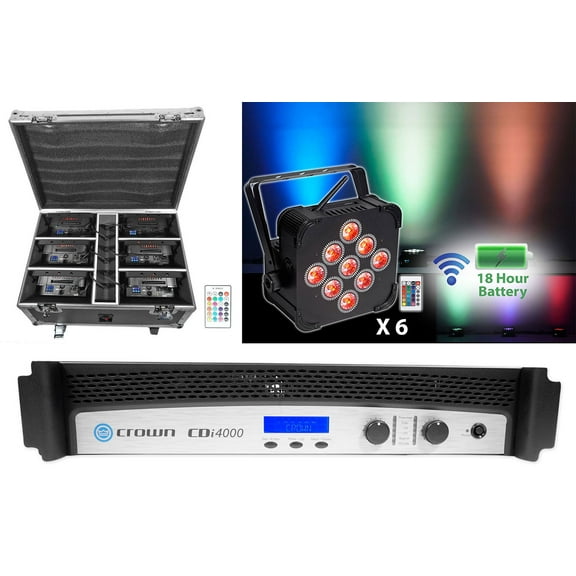 Crown CDi4000 2-Channel, 1200 Watt Power Amplifier Amp 6 Wireless DMX Par Lights