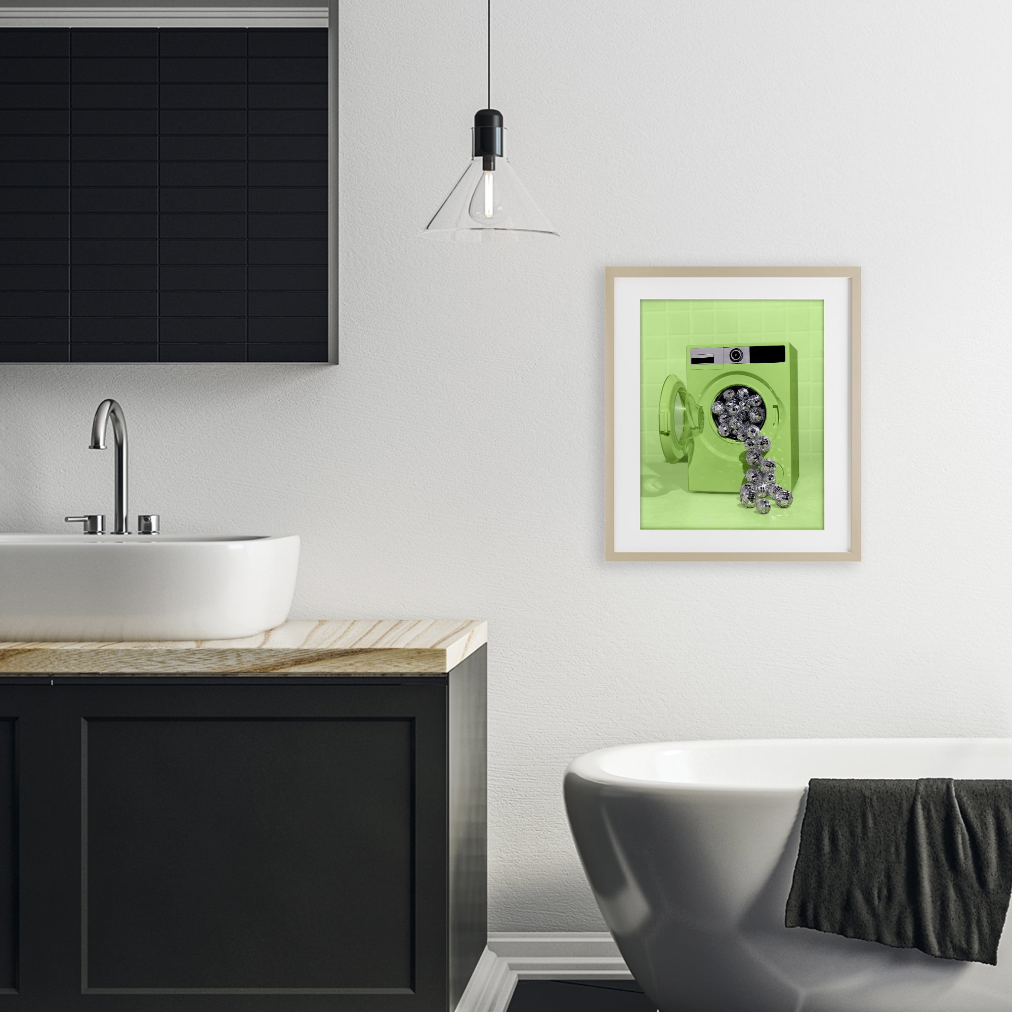 Stupell Industries Disco Laundry Machine over Lime Birch Framed Print Under Glass, design by LISH Creative