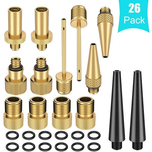 Xihbxyly Juego de 26 Adaptadores para Bomba de Bicicleta, de Cobre Duradero, Universal para Bicicletas de Carretera, Bombas de Juguete y Compresores de Gasolineras. Diseño Compacto y Ligero, para Eme