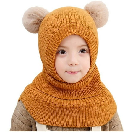 

QWERTYU Children Winter Pompom Cap Toddler Baby Ski Beanie Knitted Hat for Girl Boy 2Y-6Y One Size