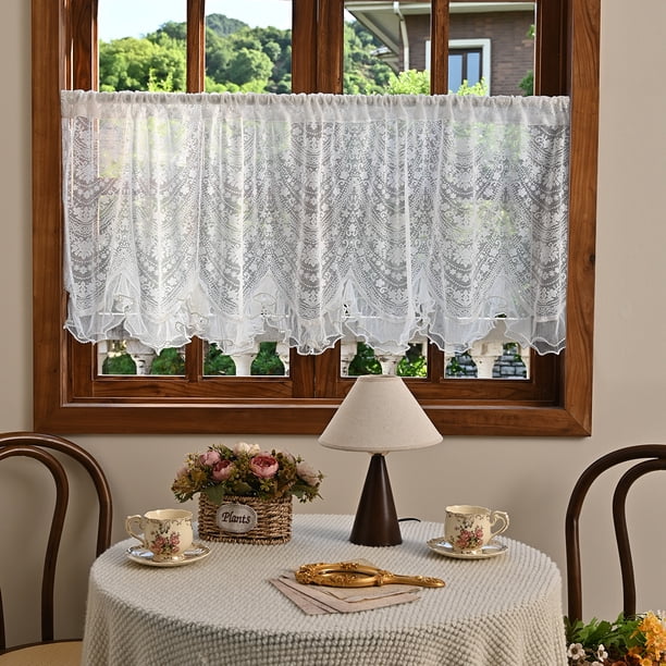 Xiao Hua Cortinas para ventana de cafetería, 1 pieza, blancas, cortas, para cocina, 200x55cm, opacas, con bolsillo para barra, cortinas decorativas para ventanas pequeñas. Estilo A