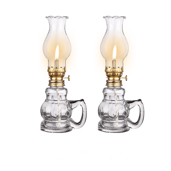 2 Pcs Chamber Oil Lamp Lantern for Indoor Use Classic Kerosene Lamp Vintage Glass Kerosene for Home Tabletop Decor Emergency Lighting