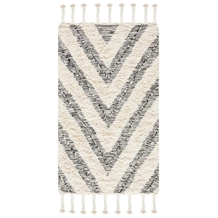 SAFAVIEH Kenya Isidore Geometric Area Rug, Black/Ivory, 4' x 6'
