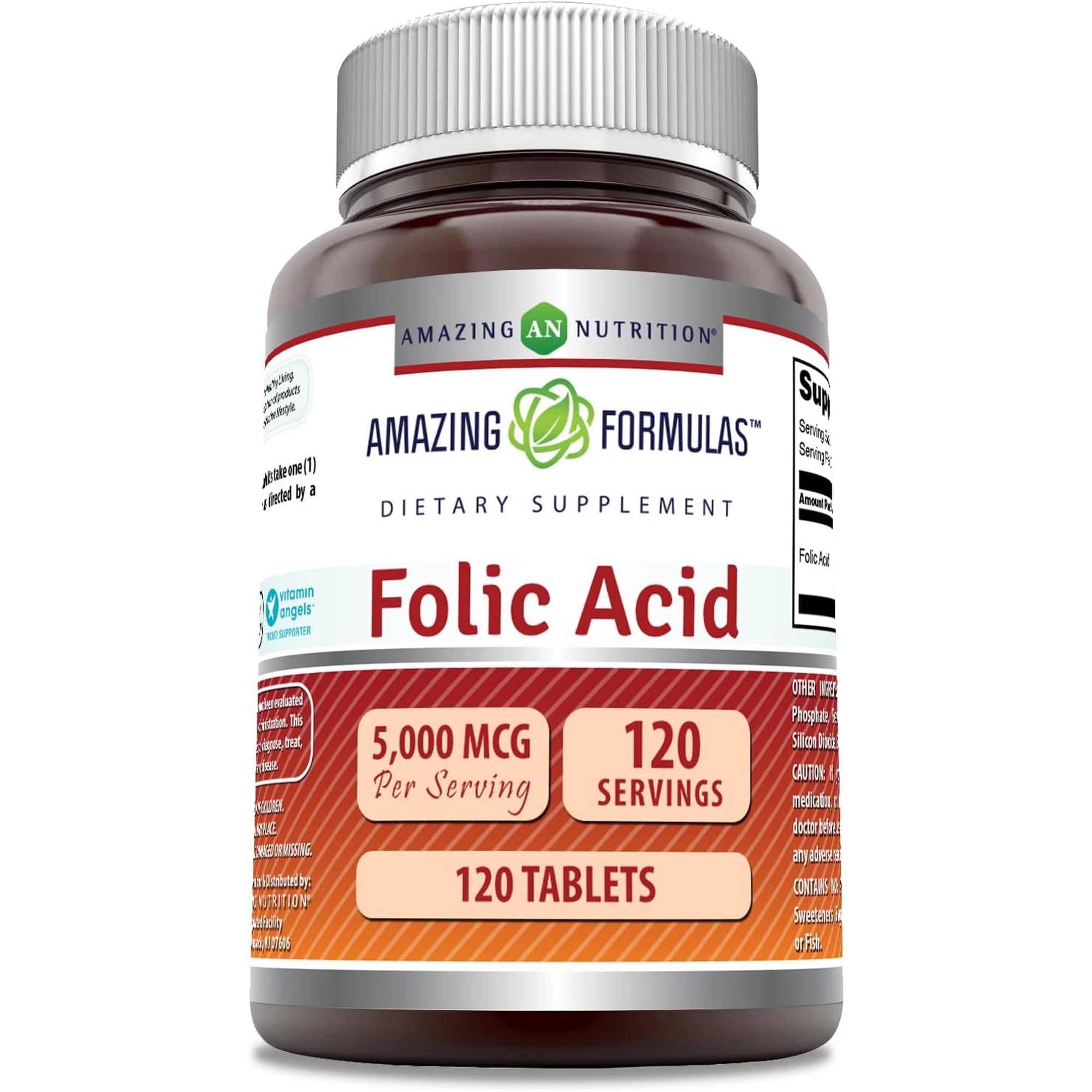 Amazing Formulas Folic Acid 5000 Mcg Per Serving 120 Tablets Supplement | Non-GMO | Gluten Free | Made in USA