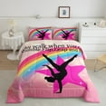 thumbnail image 2 of jejeloiu Gymnastics Sport Silhouette Full Size Comforter Sets,Kawaii Rainbow Stripe Bedding Comforter Set,Pink Stars Pattern Bedding Sets For Girls Kids,Super Cozy Room Decor Reversible,3-Piece, 2 of 8