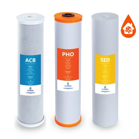 - Express Water – Whole House Anti Scale Filter Set – 3 Stage Filtration Water Conditioner Replacement Kit – Sediment, Carbon Block, Polyphosphate High Capacity Cartridge – 5 Micron – 4.5” x 20” inch
