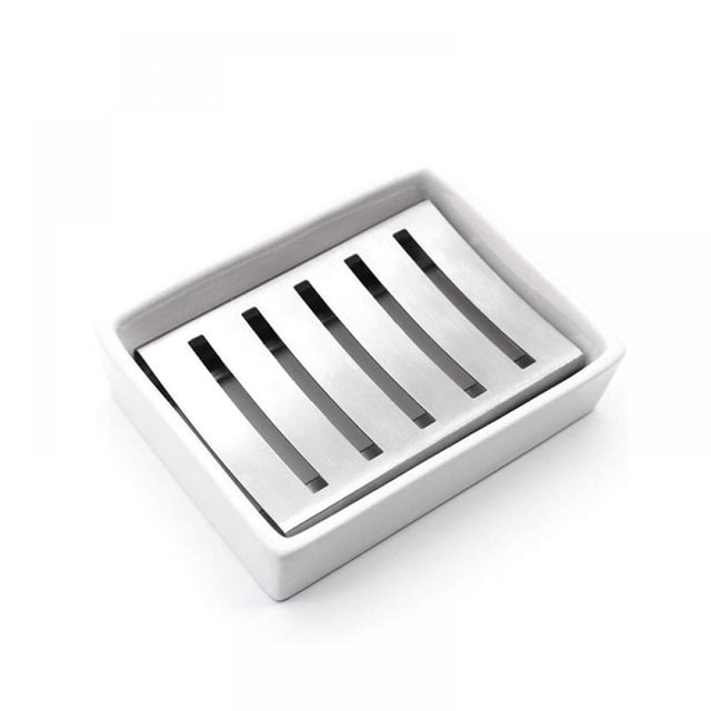 Jabonera de cerámica, jabonera de acero inoxidable para baño y ducha.
