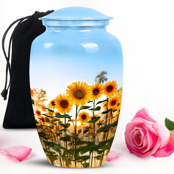 SUBSH Sunflower Urn - Unique Urns - Secure Threaded Lid - Urn Keepsakes for Ashes for Men & Women - Memorial Gifts - Funeral Memorial Urns (10 inch)