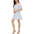 thumbnail image 4 of INSPIRE CHIC Women's Smocked Waist Summer  Floral Print Square Neck Dress S Blue, 4 of 5