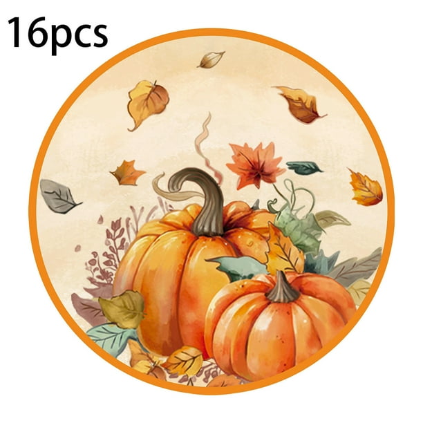 Platos de papel con calabaza de otoño, platos de postre con hojas de arce, platos de papel con fruta para ensalada de pastel, platos desechables con temática de cosecha de otoño, vajilla de Acción de