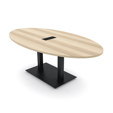7' Oval Conference Room Table With Square Metal Base Power And Data