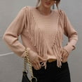 thumbnail image 5 of jtjvou Women's Casual Crewneck Fringe Tassel Knitted Pullover Sweater Jumper Tops,Khaki,L, 5 of 5