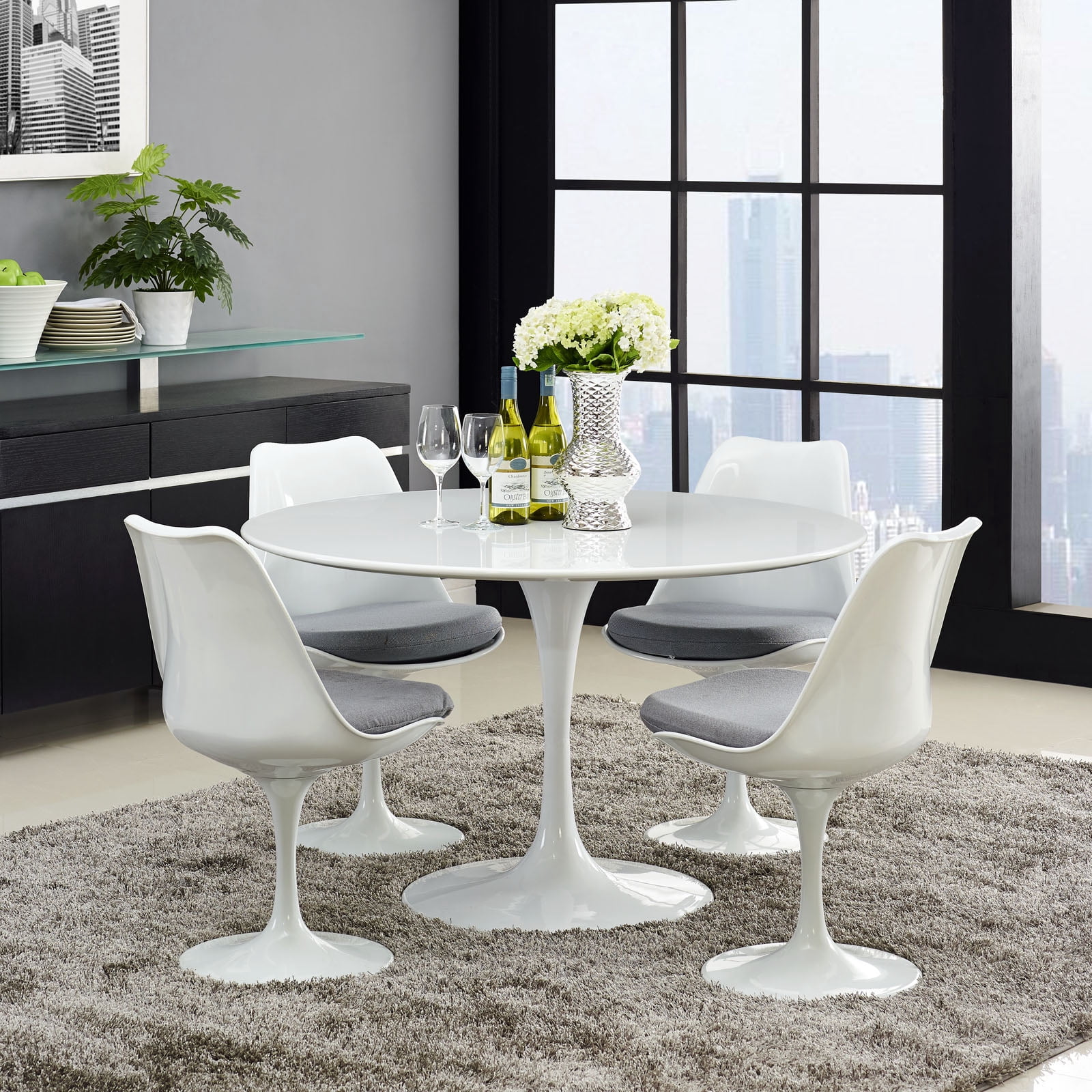 Modway Lippa 47" Round Modern Wood Top Dining Table in White