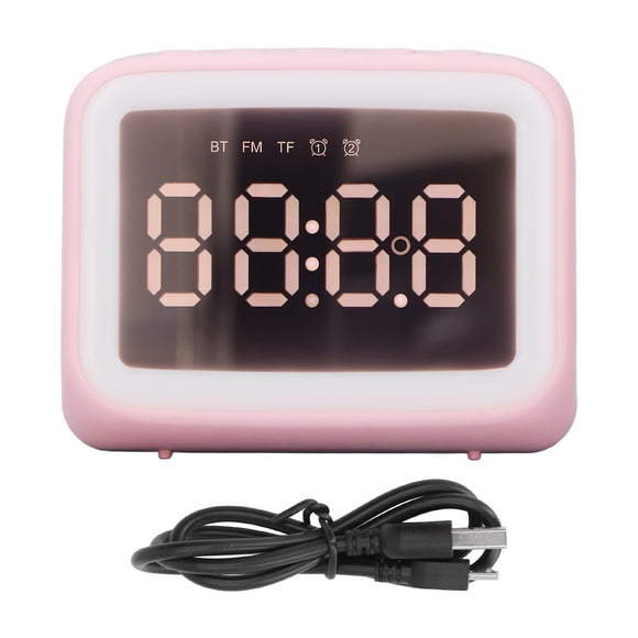Radio despertador con tarjeta TF, reproductor de música, luz LED nocturna, 2 niveles de brillo, espejo, despertador electrónico para dormitorio y oficina, color rosa