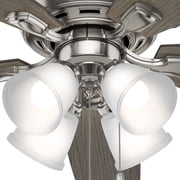 Hunter - Amberlin Indoor Ceiling Fan With Light, 52-inch, Brushed Nickel, Casual-style, 3-speed WhisperWind Motor, 53216, for Living Rooms, Bedrooms
