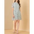 thumbnail image 5 of INSPIRE CHIC Women's Floral Ruffle Decor Puff Short Sleeves Chiffon Dress XS Light Blue, 5 of 8