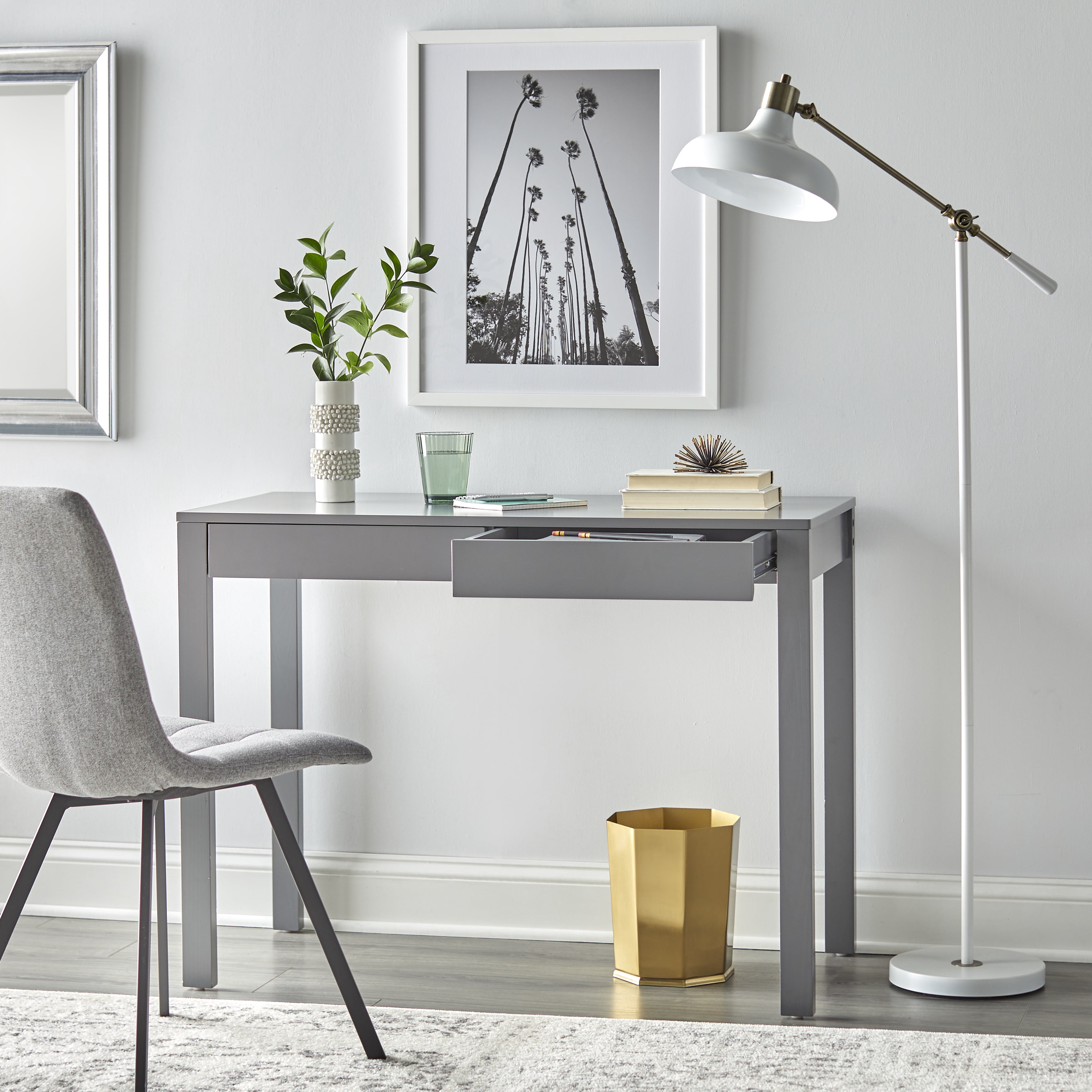 TMS Grant 2-Drawer 40" Student Writing Desk, Charcoal Gray