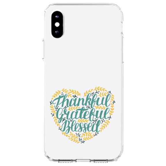 DistinctInk Clear Shockproof Hybrid Case for iPhone X / XS (5.8" Screen) - TPU Bumper, Acrylic Back, Tempered Glass Screen Protector - Thankful / Grateful / Blessed - Heart Flowers