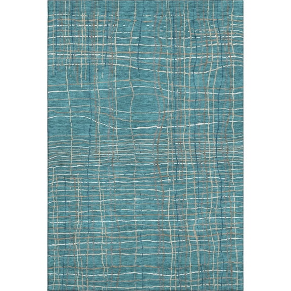 HomeRoots 678593 3 x 5 ft. Teal Brown & Ivory Striped Washable Machine Made Rectangle Area Rug with UV Protection
