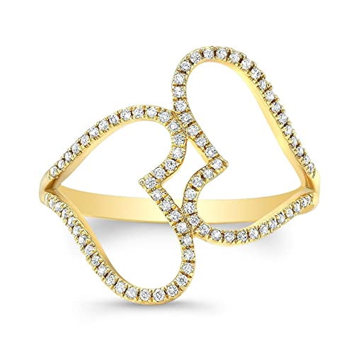 HeartsAndYou 1.5ct Round Cut Moissanite Dual Heart Love Engagement Ring for Women 18k Yellow Gold Over Silver