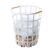 Yamazaki Home Wire Basket, White, Steel + Wood, 10.5 gallon, 40 liters, Supports 22 pounds, Handles, Water Resistant, No Assembly