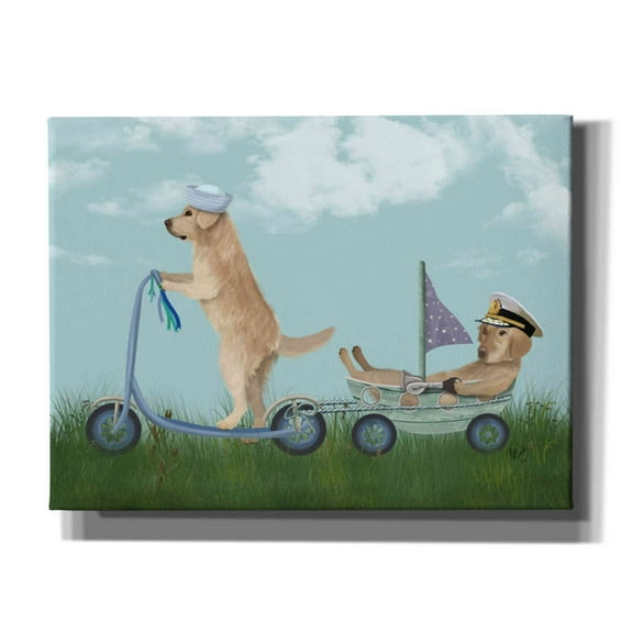 Epic Graffiti 'Golden Retriever Scooter' by Fab Funky Giclee Canvas Wall Art, 12"x16" 12 x 16