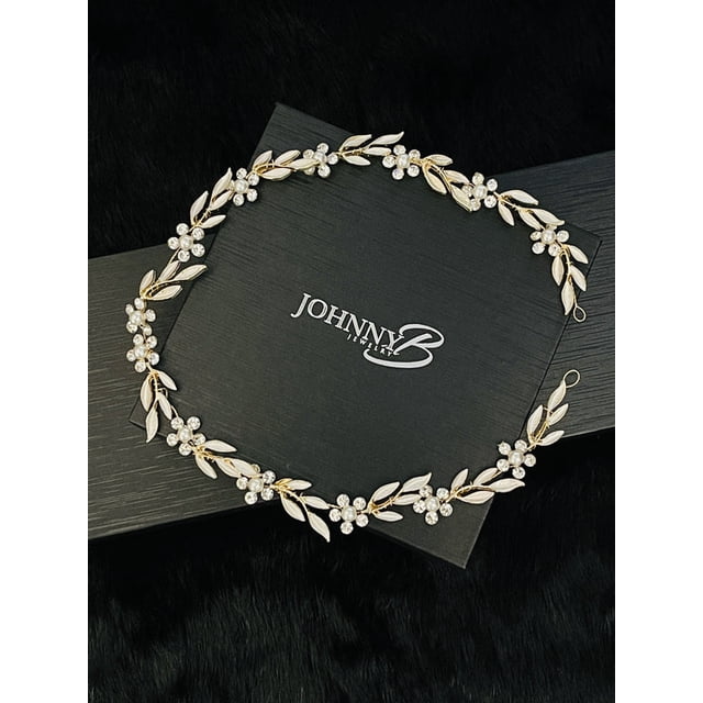 PHOEBE - CRYSTAL AND PEARL FLOWERS WITH LEAVES HAIR PIECE IN GOLD
