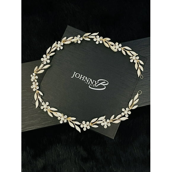 PHOEBE - Fleurs de Cristal et de Perle avec des Feuilles Morceau de Cheveux en Or