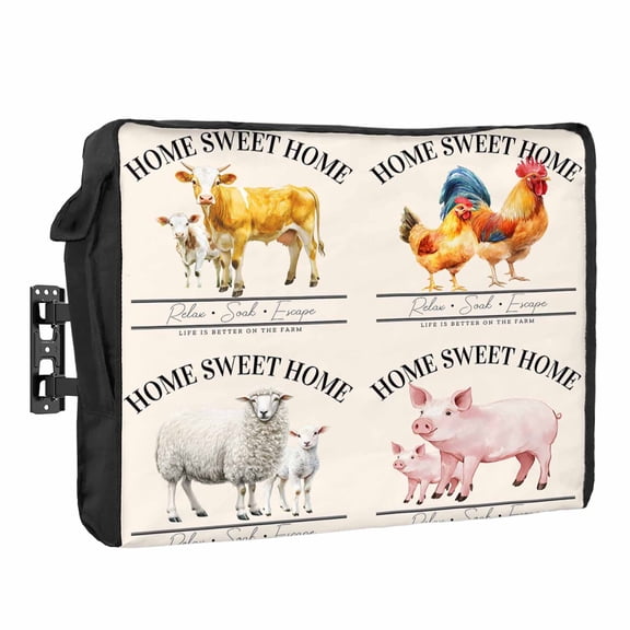 Outdoor TV Cover 40 to 43 Inches, Farmhouse Watercolor Pig Cow Chicken Sheep Farm Waterproof and Weatherproof TV Cover with Remote Control Pocket, Flat Screen TV Cover Protector for Outside TV