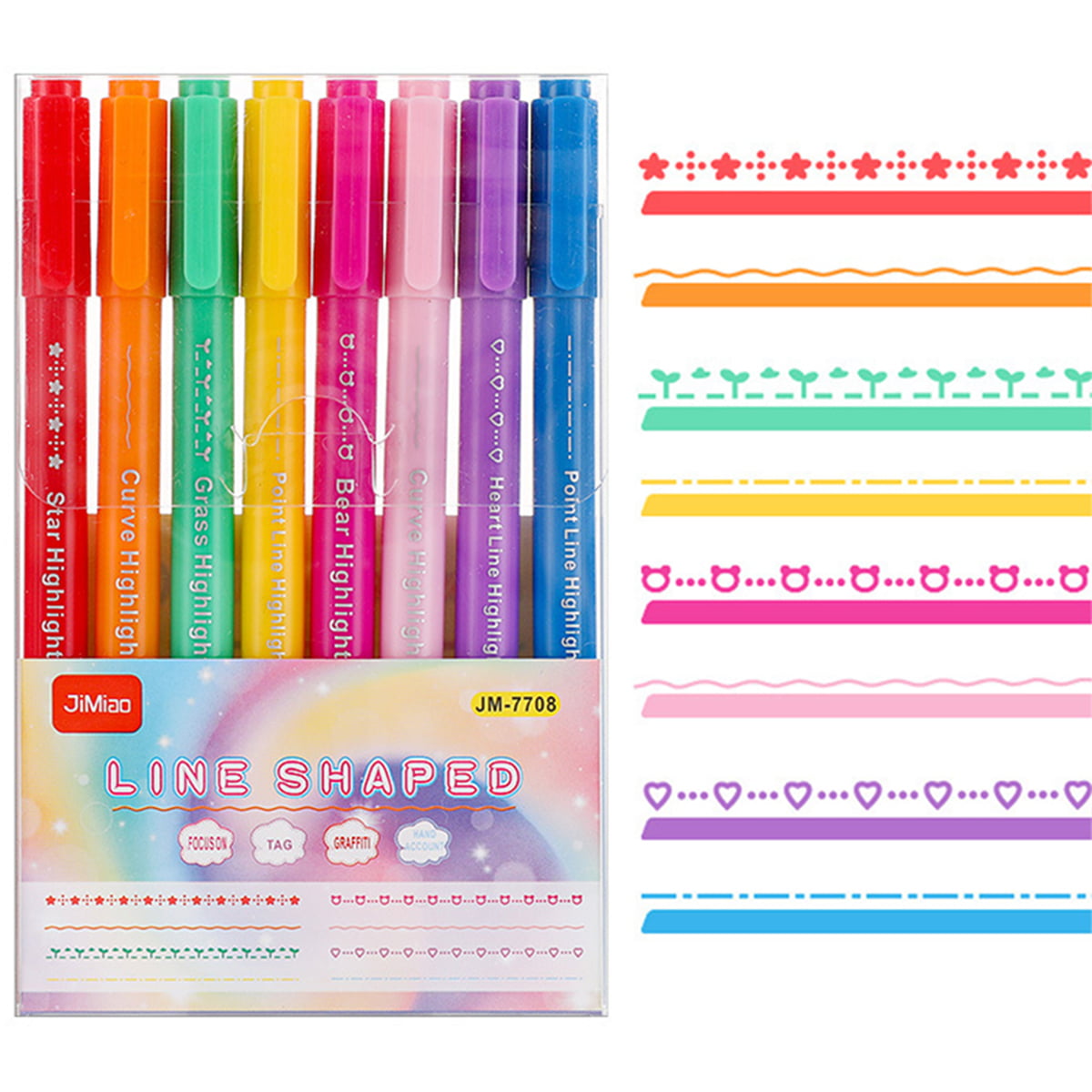  AECHY 8PCS Colored Curve Highlighter Pen Set for Note Taking,  Dual Tip Pens with 5 Different Shapes & 8 Colors Fine Lines, for Kids  Journaling Supplies : Office Products