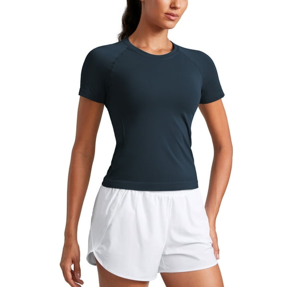 CRZ YOGA Seamless Workout Tops for Women Running Gym Athletic Yoga Short Sleeve Shirts